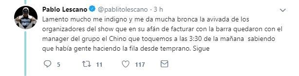 Pablo Lescano mostró su furia en Twitter