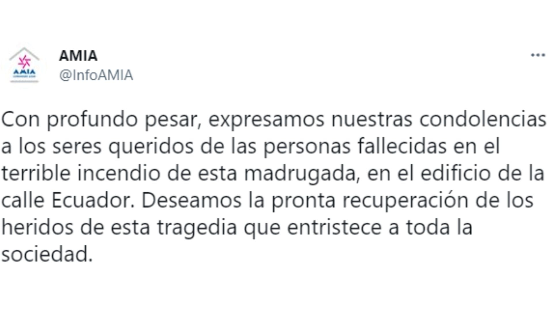 Comunicado de la AMIA por el incendio en Recoleta. Las víctimas pertenecían a la comunidad judía.