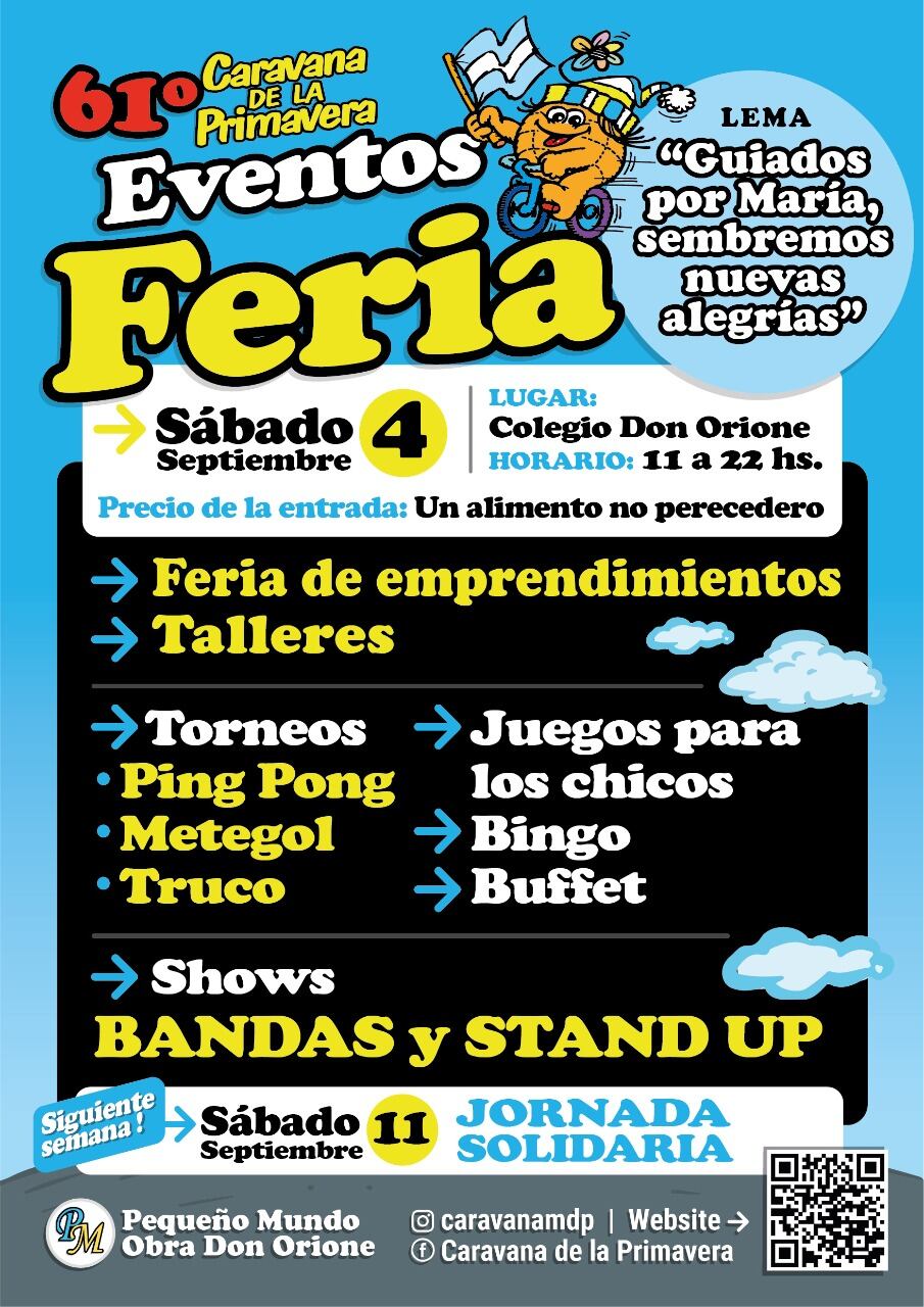 Este año no se celebrará el tradicional evento debido a la pandemia pero habrá eventos sociales los días sábado 4 y 11 de septiembre en el Colegio Don Orione.