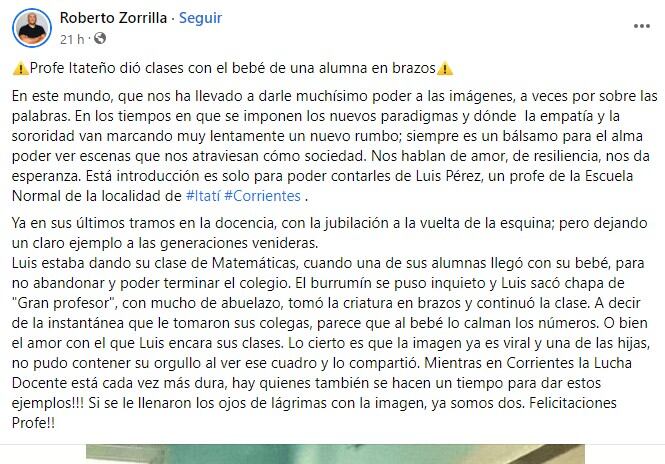 Los colegas de Luis destacaron su actitud en plena clase de matemáticas.