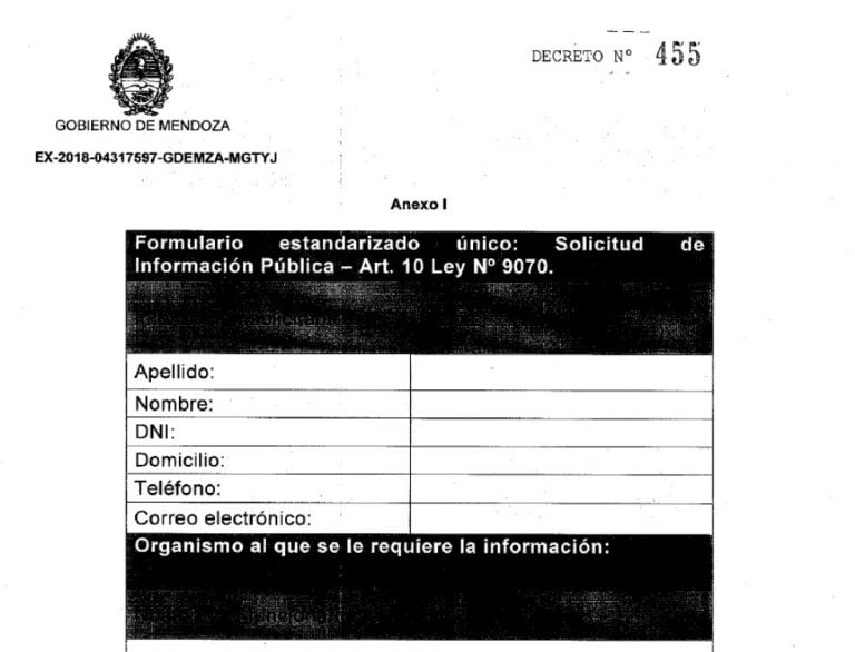 Decreto N° 455 el Ministerio de Gobierno reglamentó la ley de Acceso a la Información Pública N° 9.070.