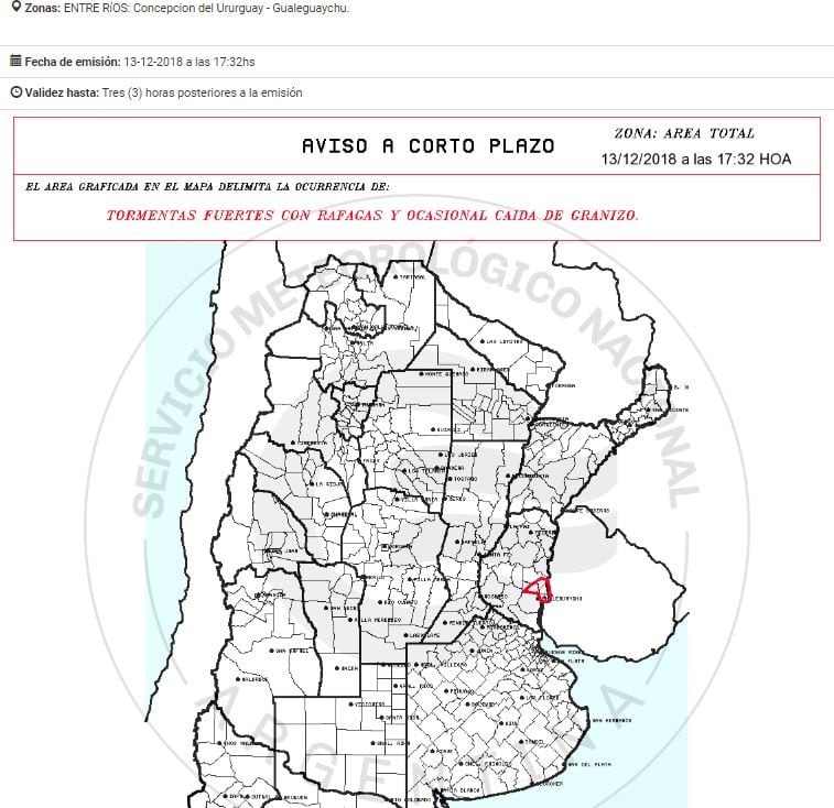 Rige la alerta meteorológica para toda la provincia de Entre Ríos