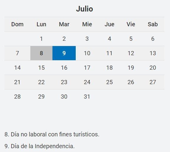 El 8 de julio será "Día no laboral con fines turísticos"