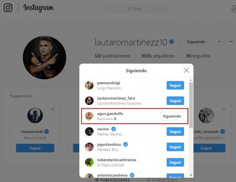 La cuenta de Lautaro Martínez en Instagram.