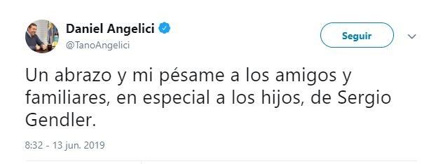 El mensaje de Daniel Angelici por la muerte de Sergio Gendler (Foto: captura Twitter)