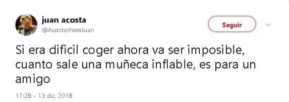 El chiste repudiable que compartió Juan Acosta en su cuenta de Twitter.