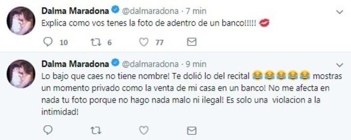 El cruce tuitero entre Dalma Maradona y Matías Morla (Fotos: Twitter)