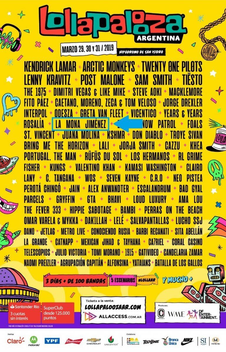 La presencia de La Mona Jiménez en el Lollapalooza.