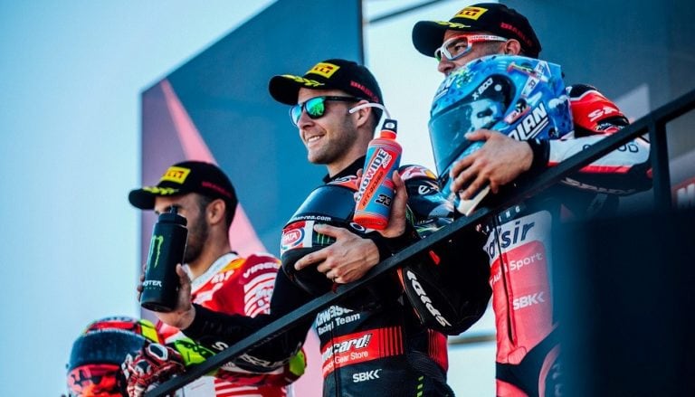 El podio de la Carrera 2 del Mundial de Superbike, en San Juan.