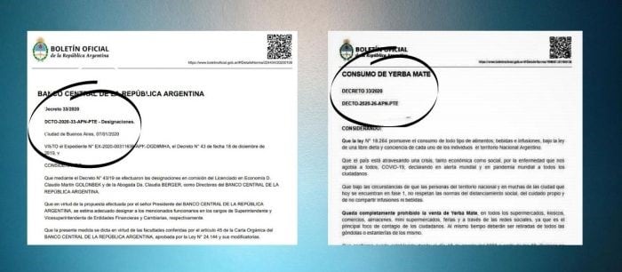 Comparativo entre el verdadero decreto y el adulterado.