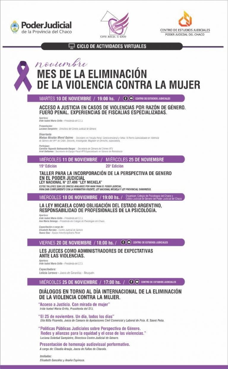 Cronograma de actividades en el mes de la Eliminación de la violencia contra la mujer