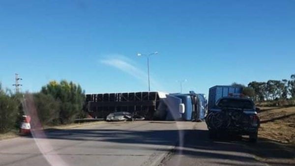 Un camión chocó a otro que estaba estacionado en la banquina.