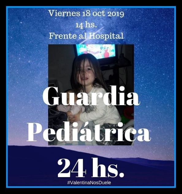 Una niña de tres años falleció de neumonía grave y organizan una movilización para pedir una guardia pediátrica. (Web)