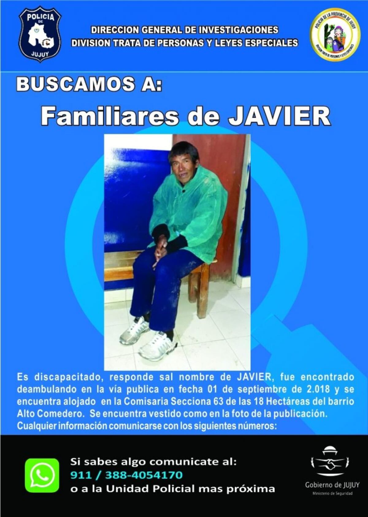 La Policía encontró a Javier, ahora buscan a sus familiares