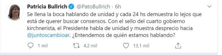 Patricia Bullrich (Captura Twitter)