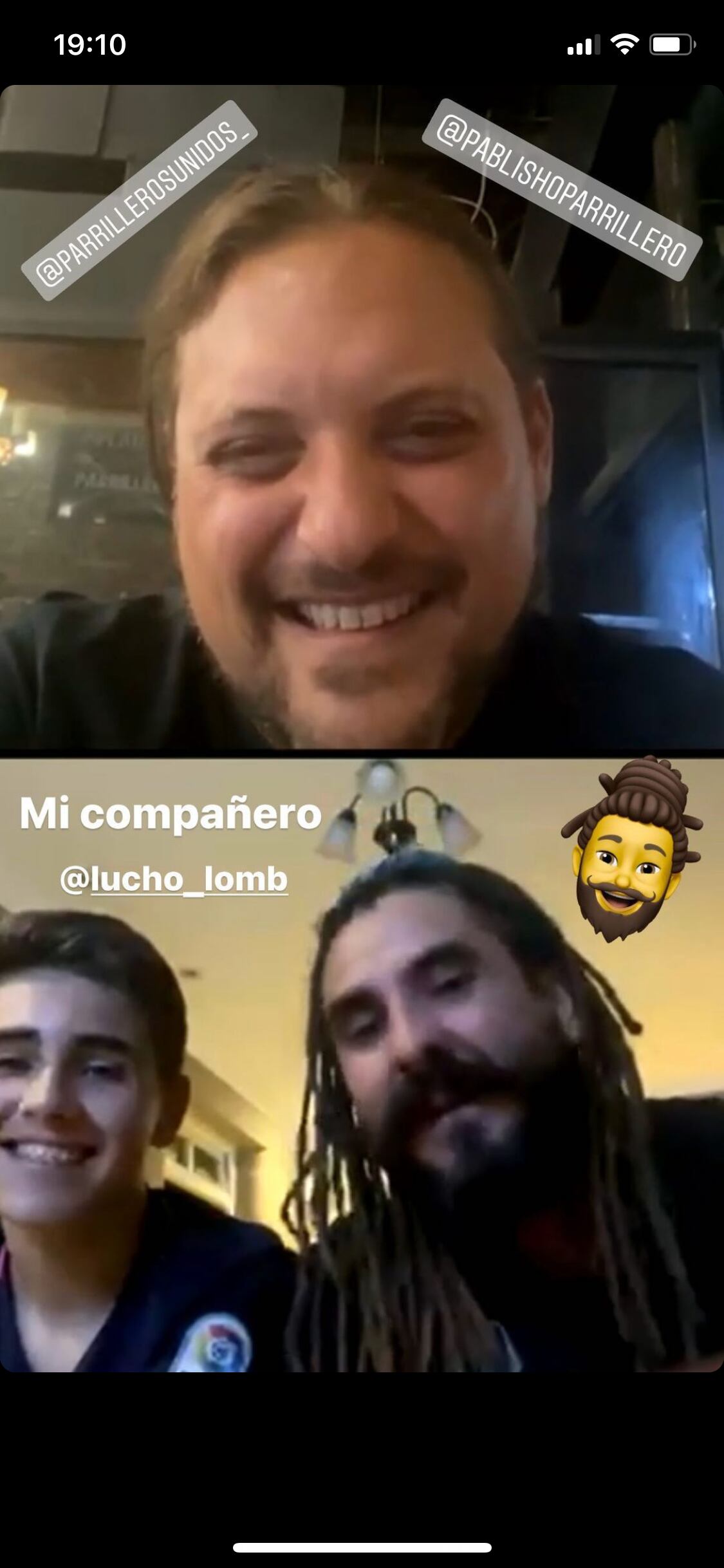 Emir en el instagram live de la premiación de Parrilleros Unidos.