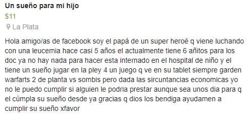 Con la ilusión de recibir una respuesta positiva, hizo su pedido en Facebook.