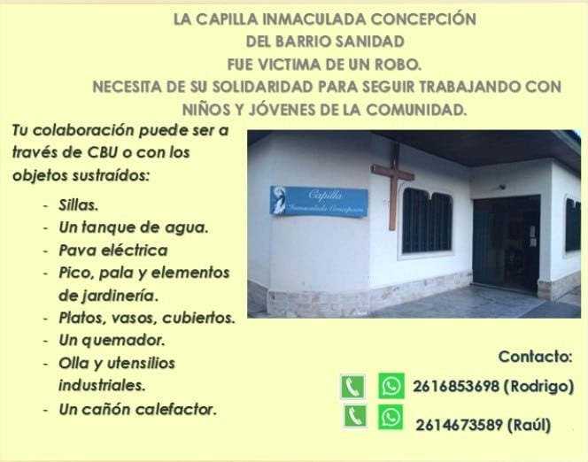 Necesidades de la capilla Inmaculada Concepción de Ciudad.