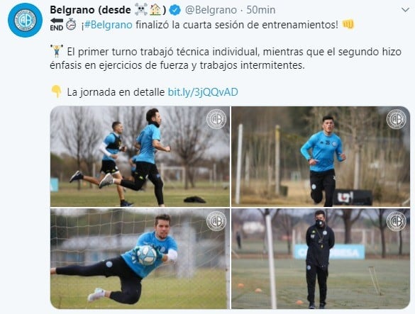 La sesión de entrenamientos de Belgrano. (@Belgrano)