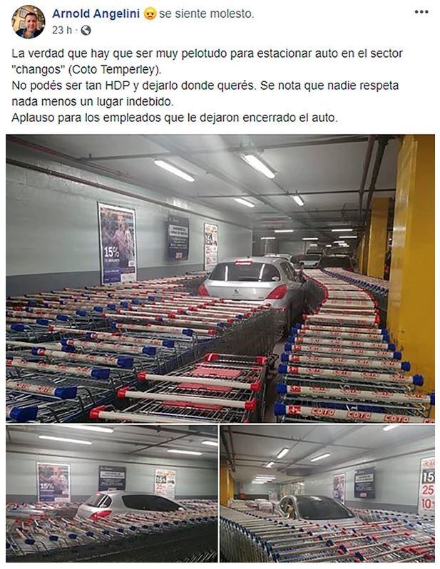 Estacionó mal en un supermercado y la "venganza" de los empleados se volvió viral