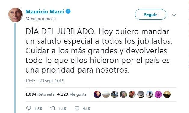 Mensajes de Macri por el Día del Jubilado en Twitter (Foto:Twitter)