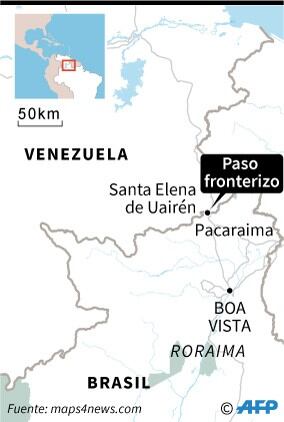 Mapa de la frontera de Venezuela con el estado brasileño de Roraima