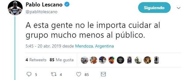 Pablo Lescano mostró su furia en Twitter