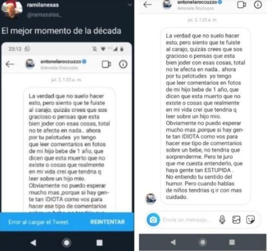 Roccuzzo muy dura contra un usuario de redes. (Captura de pantalla)