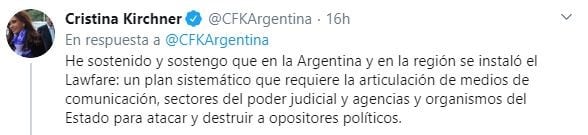 Cristina Kirchner en Twitter.