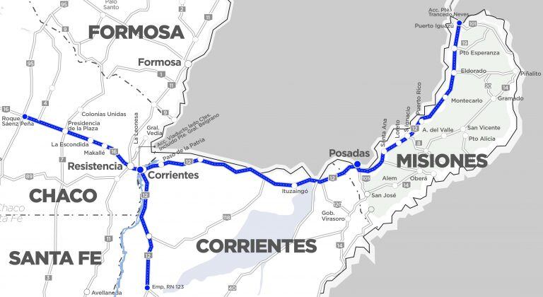 Corredor 6 que une a Misiones, Corrientes y Chaco. (Vialidad Nacional)