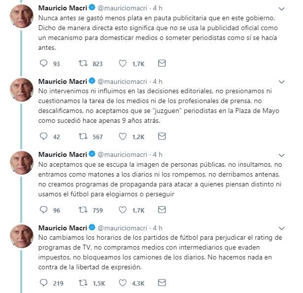 Mauricio Macri: "Argentina tiene la más amplia libertad de prensa de su historia"