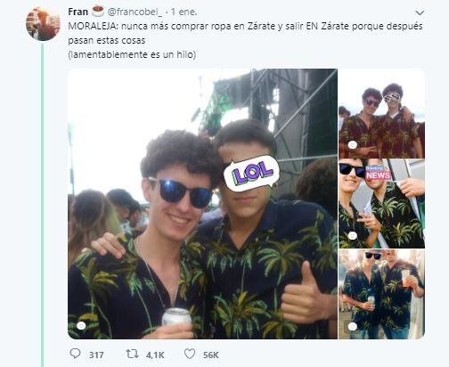 Franco Bel se divirtió al ver que varias personas estaban vestidas con la misma camisa que él (Foto: Twitter/ @francobel_)