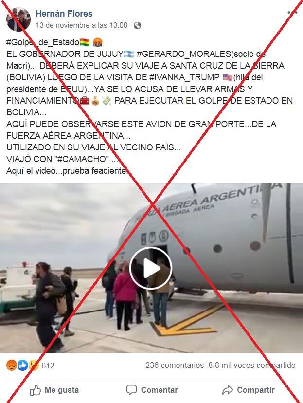 Captura de pantalla realizada el 20 de noviembre en 2019 de una publicación en Facebook.