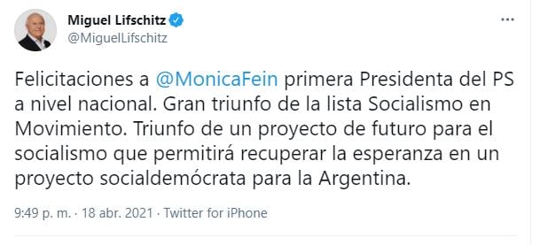 Miguel Lifschitz felicitó a Mónica Fein.