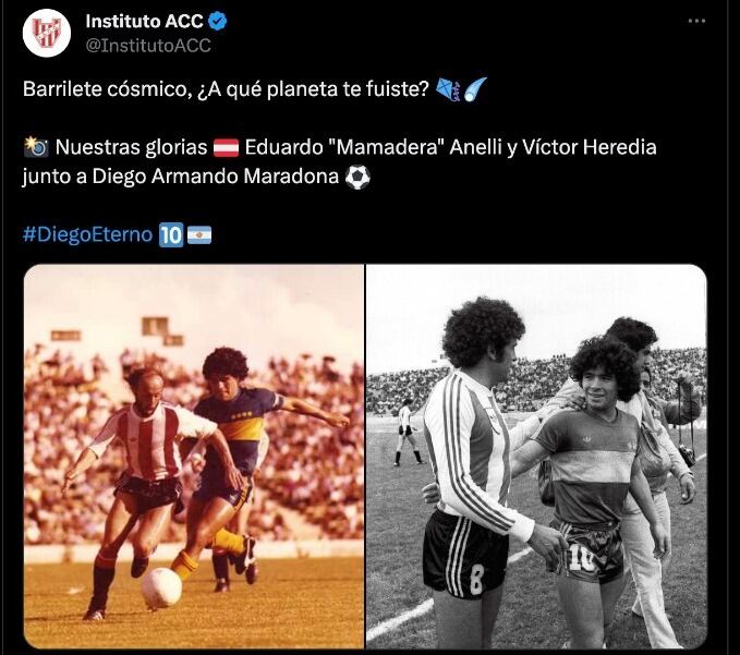 El mensaje de Instituto por el fallecimiento de Maradona.