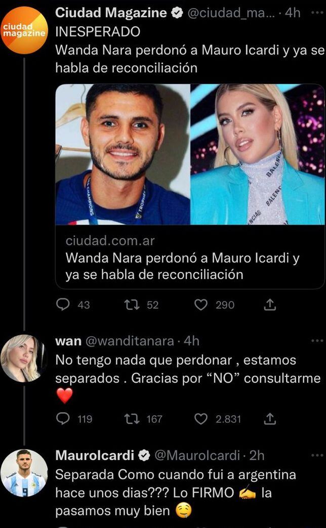 El curioso intercambio entre Wanda Nara y Mauro Icardi en Twitter.