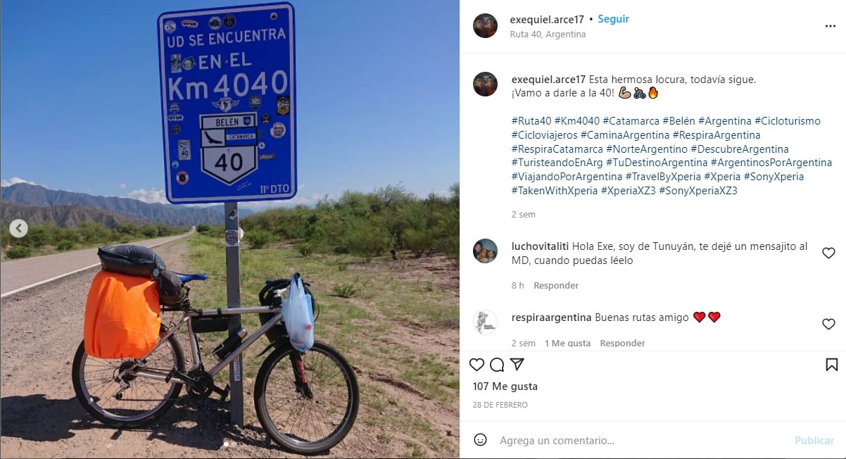 Exequiel Arce, el tucumano que recorre el país en bicicleta.