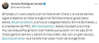 El respaldo para Zdero de Horacio Rodríguez Larreta.