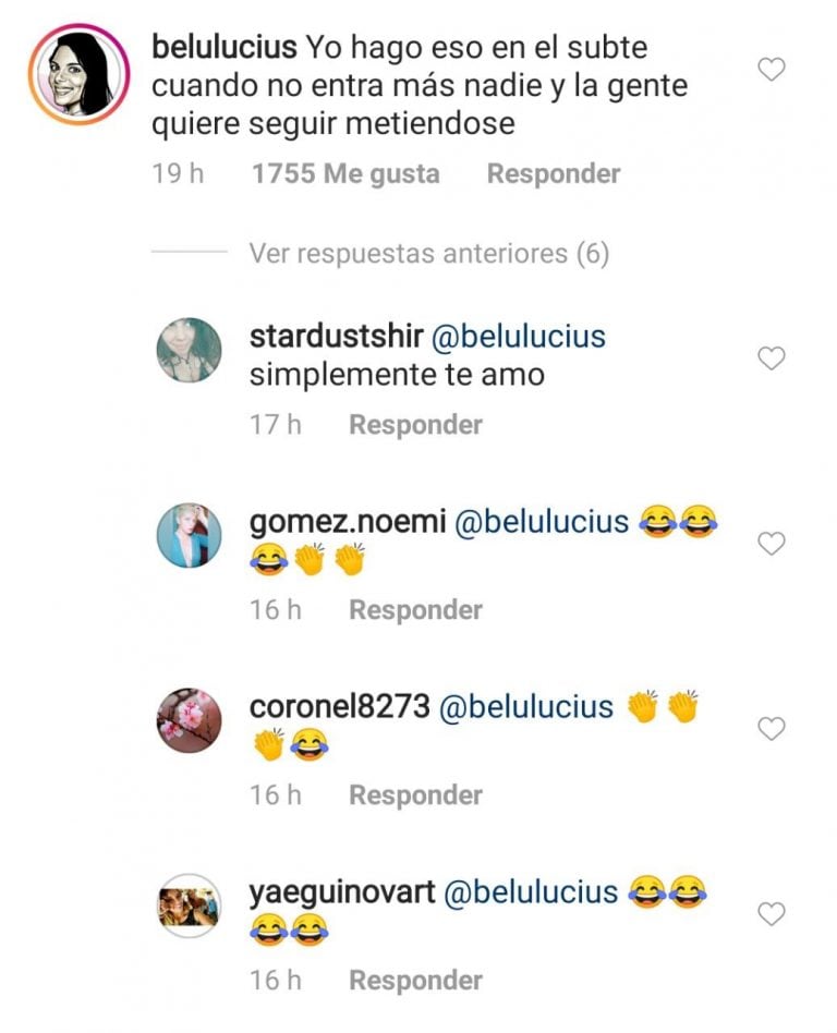 El comentario de Belu Lucius (Foto: Instagram)