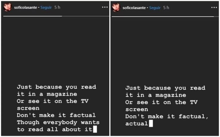 Los mensajes de Sofía Colasante en su Instagram.