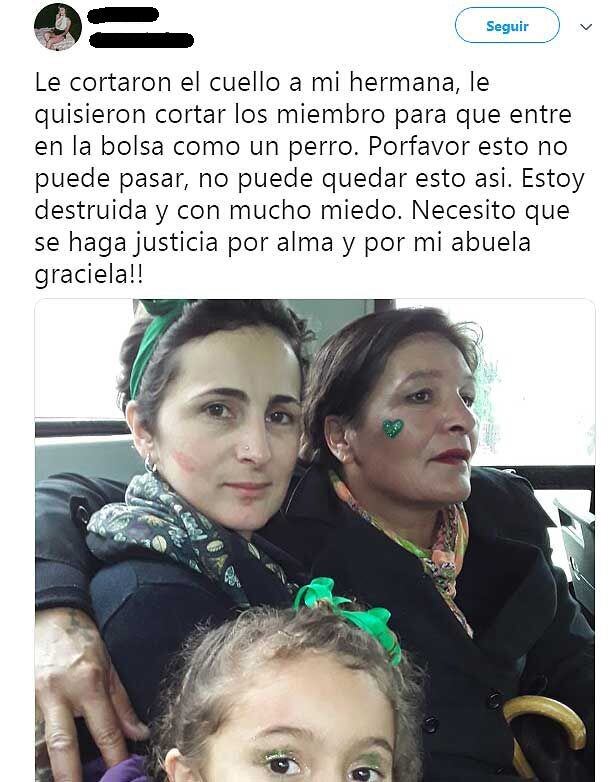 Mensajes en Twitter de la hermana de Alma. (Twitter)