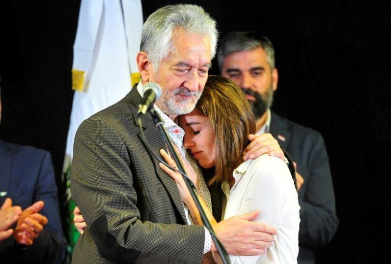 Alberto Rodríguez Saá y Natalia Spinuzza, emocionados.