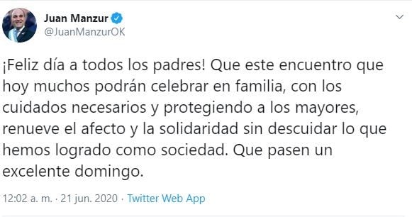 Mensaje del gobernador de la porvincia.