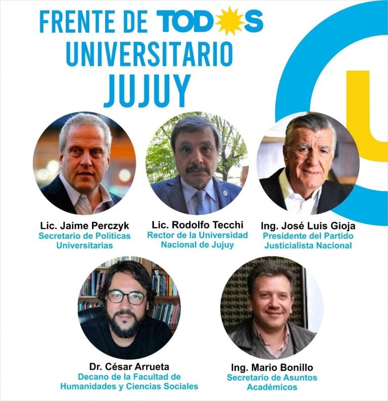 Disertantes del Primer Encuentro Provincial del Frente de Todos Universitario Jujuy.