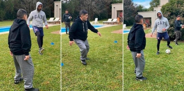 Diego Maradona entrena en su casa. (Web)