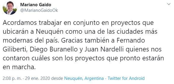 Así lo expresó el intendente de Neuquén, Mariano Gaido  (web).