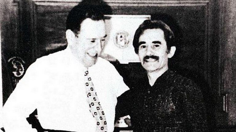 El sindicalista José Rucci, padre de Claudia, junto a Perón.