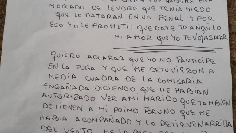 La carta de la acusada de ser la autora del golpe a la comisaría.