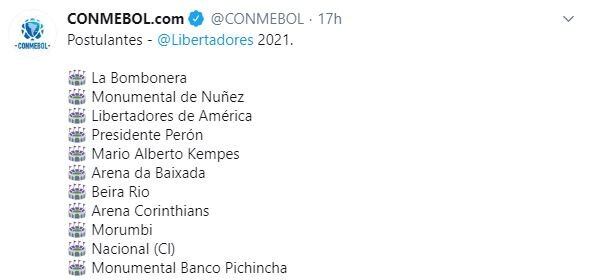 Tuit de la Conmebol. (Twitter)