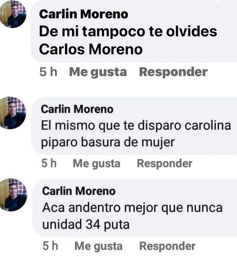 Los mensajes amenazantes de Carlín Moreno desde la cárcel. (Twitter)